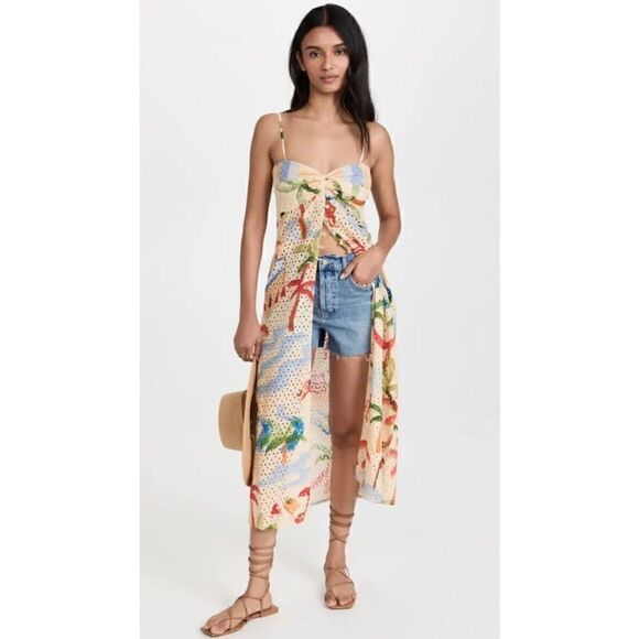 Anthropologie Farm Rio Copacabana Eyelet Dress Cover Up Tropical Midi Medium NEW - Picture 10 of 16